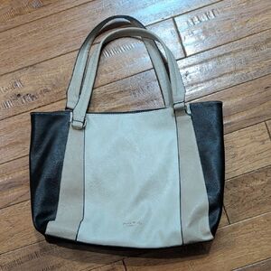 Darcy Marks Vegan Leather Elegant Black and Cream Tote Bag